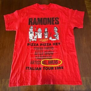 Ramones Pizza Pizza Hey Italian Tour Graphic T Shirt Red Size Medium Licensed